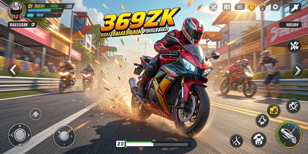 Tampilan gameplay balapan motor yang mendebarkan.