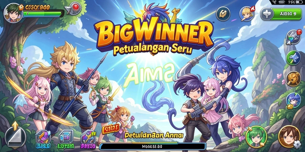 Tampilan gameplay seru BIGWINNER dengan karakter anime ikonik.
