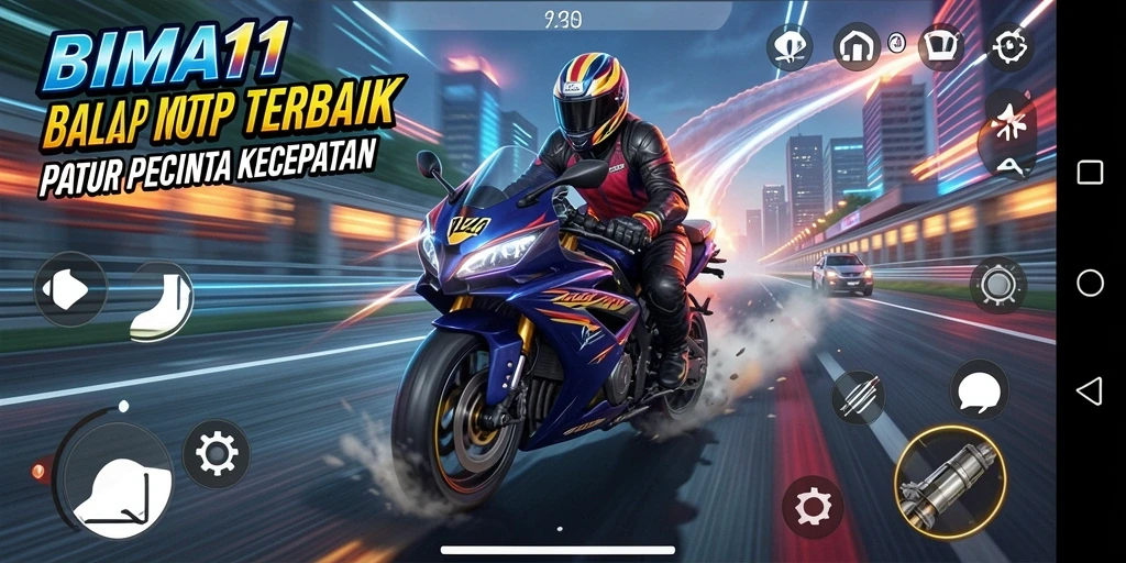 Screenshot BIMA11 menampilkan aksi balapan motor yang mendebarkan.