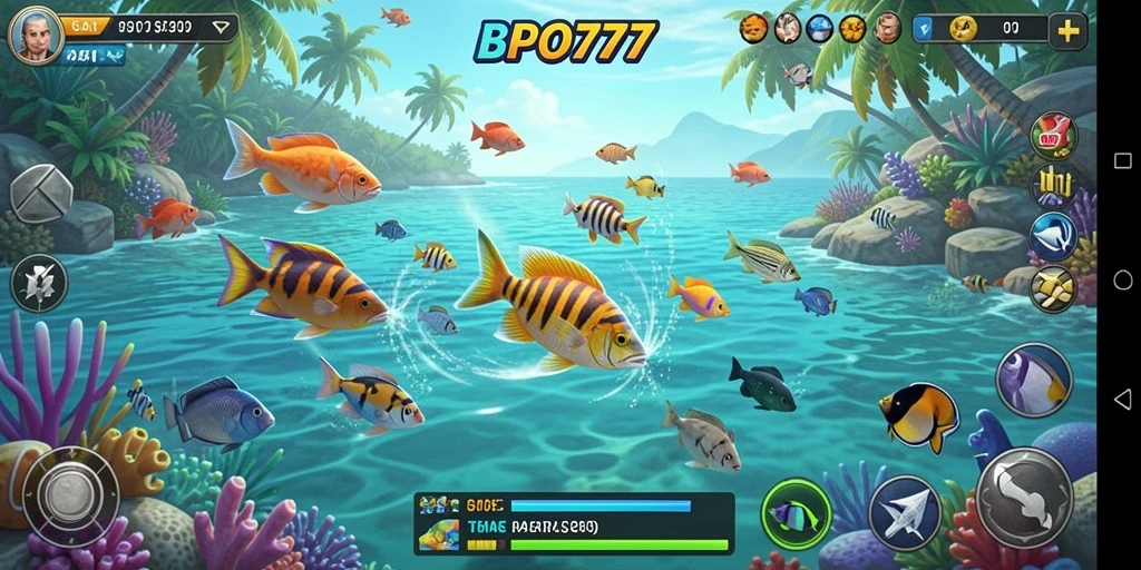 Tampilan seru dari gameplay BPO777 yang menembak ikan.