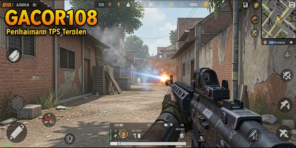 Screenshot gameplay GACOR108 menunjukkan aksi menembak yang intens dan mendebarkan.