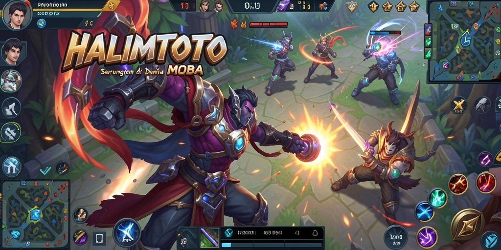 Gameplay MOBA seru di HALIMTOTO dengan karakter unik dan strategi mendebarkan.