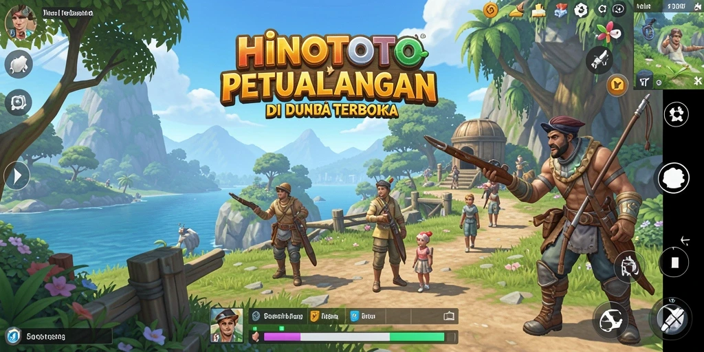 Tangkapan layar HINOTOTO menampilkan pemain menjelajahi dunia terbuka yang luas.