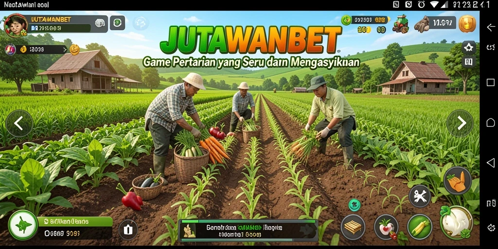 Screenshot gameplay JUTAWANBET yang menunjukkan ladang yang subur dan tanaman yang beragam.