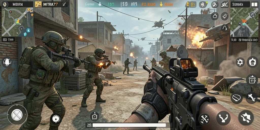 Tampilan gameplay seru dari MITRA77 dengan aksi FPS yang mendebarkan.
