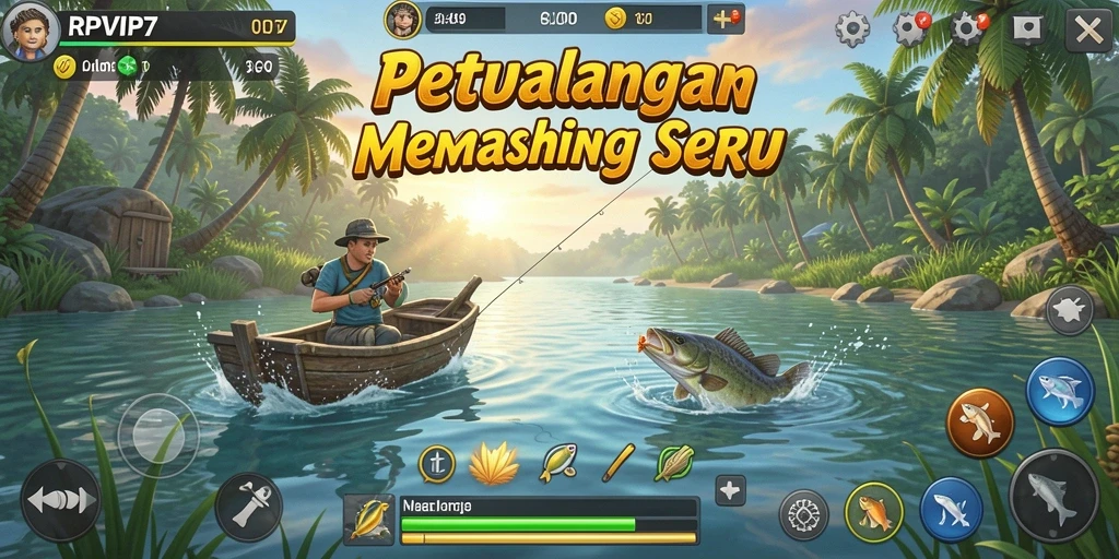 Tangkapan layar dari gameplay RPVIP7 yang menampilkan berbagai jenis ikan.