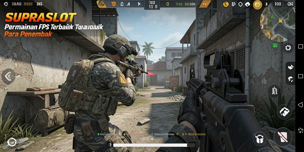 Screenshot gameplay <strong>SUPRASLOT</strong> menampilkan aksi tembak-menembak yang intens.