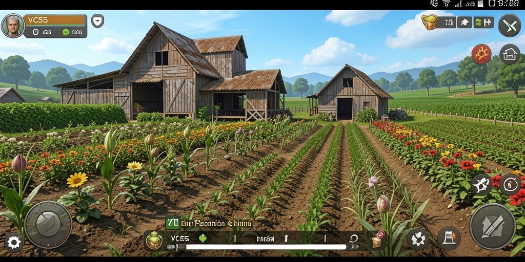 Tampilan gameplay VC55 yang menampilkan aktivitas bertani yang seru.